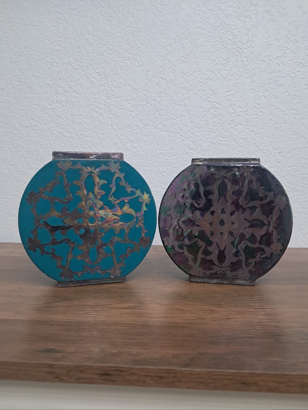Vintage 1970's Handmade Ceramic Vase Set Iznik Ottoman Revival Design Art Deco